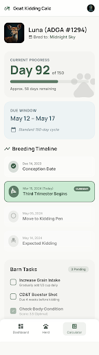 Gestation timeline view with breeding progress